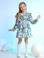 474054 Апрель Платье голубые пионы на белом