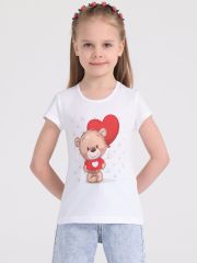 395187 Апрель Футболка белый+клубника на белом / Мишка с шариком
