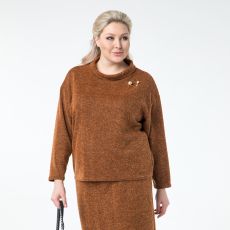 Костюм, трикотаж, блуза, юбка, коричневый