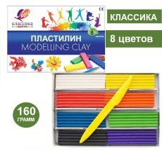 Пластилин Луч КЛАССИКА 8 цветов 160 г ассорти, со стеком