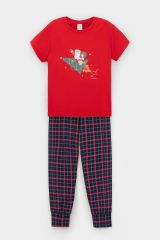 CROCKID Пижама К 1554 насыщенно-красный, клетка