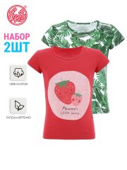 397208 Апрель Футболка красный+монстера / Две клубнички