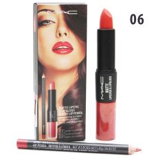Помада - блеск - карандаш М.А.К Matte Lipstick & Lipgloss Matte Lip Pencil 3 in 1 № 6