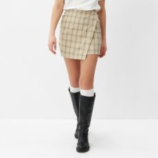 Юбка на запах мини женская MINAKU: Casual Collection, клетка бежевая, размер 44