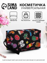 Косметичка-футляр маленькая, для косметики, лекарств, прокладок, с принтом, чёрная