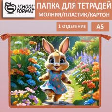 Папка для тетрадей 1 отделение А5 Schoolformat НА ПОЛЯНКЕ разноцветная, молния, пластик, картон, для девочек