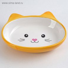 2324215 Миска керамическая овальная "Кошачья мордочка" 200 мл, жёлто-оранжевая