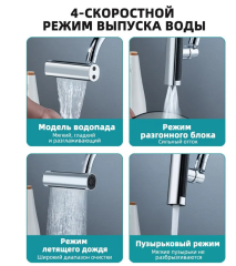 Насадка на кран для кухни, аэратор для смесителя, 4 режима, режима водопада, водосберегающая насадка