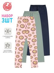 447026 Апрель Легинсы смайлики на розовом+серо-зеленый+темно-синий