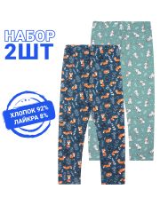 461789 Апрель Легинсы кролики на серо-зеленом+лисички на морской волне