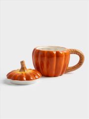 Кружка, 450 мл, с крышкой, керамика, оранжевая, Тыква, Bright pumpkin