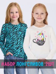 552054 Апрель Лонгслив сливки+зебра черный+бирюза / Единорог в кружке