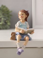 Фигурка полистоун «Малышка в сарафане, с книгой, с сумкой-портфелем», 9×7.5×14.5 см