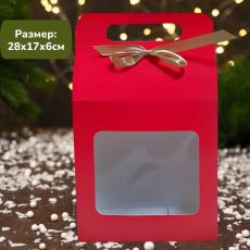 Подарочный пакет красный 28х17х6см