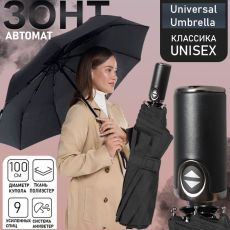 Зонт Universal полный автомат чёрный ,прямая пучка эко кожа