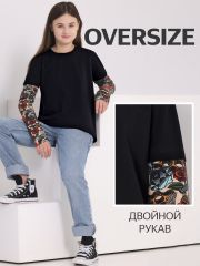 466540 Апрель Лонгслив черный+татуировки
