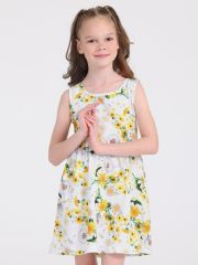 303033 Апрель Платье одуванчики на белом