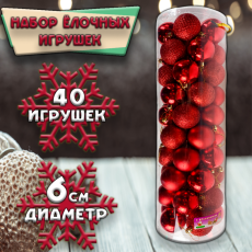 Набор ёлочных шаров красного цвета 40шт