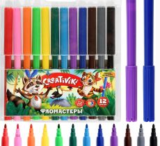 Фломастеры Creativiki 12 цветов, круглый корпус, блистер
