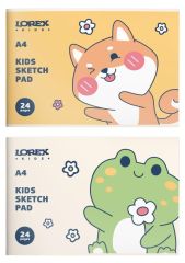 Альбом д/рис. 24 л. А4 скреп. LOREX KIDS CUTE PETS целлюлозн. карт., soft touch, офс. запечатка форзаца