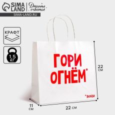 АКЦИЯ! ЦЕНА ЗА 3 ШТ! Пакет подарочный крафт, упаковка, «Гори огнем», 22 х 22 х 11 см