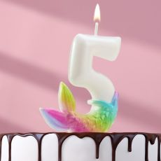 Свеча для торта «Рыбка исполения желаний», цифра 5, белая