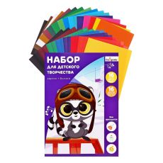 9594017 Набор для детского творчества А4, 16 листов, 16 цветов картон цветной немелованный, односторонний, 200 г/м2 + 16 листов, 16 цветов бумага цветная двусторонняя, газетная, в папке