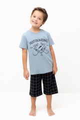 CROCKID Пижама К 1528 пыльно-синий, двойная клетка