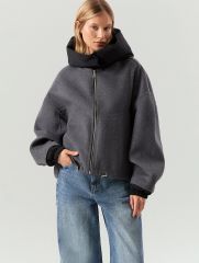 Полупальто из шерсти с отстегивающимся капюшоном, R137/harbor