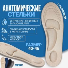 1381715 Стельки для обуви, универсальные, амортизирующие, 40-46 р-р, пара, цвет МИКС