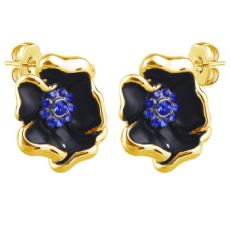 Серьги (кристаллы SW синие, эмаль черная; покрытие: золото)