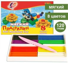 Пластилин восковой Луч КРОХА 8 цветов 120 г ассорти, со стеком