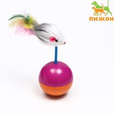 Мышь-неваляшка из искусственного меха на шаре, 11×6 см фиолетовый/оранжевый
