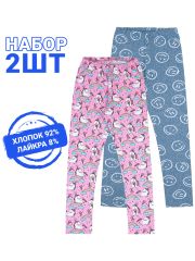 479086 Апрель Легинсы единороги на ярко-розовом+смайлики на джинсе