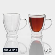Набор кружек с двойными стенками Magistro «Капучино», 300 мл, 12×9×11 см, 2 шт., стекло, прозрачный