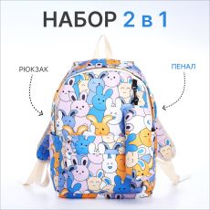 Набор: рюкзак школьный и пенал, с карманами, с принтом, размер 29×12×41 см, розовый/голубой