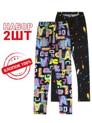 494161 Апрель Легинсы цветные брызги краски+цветные буквы на черном