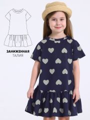 507930 Апрель Платье бежевые сердечки на темно-синем