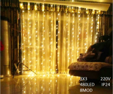 Гирлянда занавес желтый, 3х3м, 220В, 480led, 8режимов