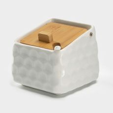 УЦЕНКА Банка для хранения сыпучих продуктов с ложкой BellaTenero, 750 мл, 14,5×11 см, с бамбуковой крышкой, цвет белый 10723591