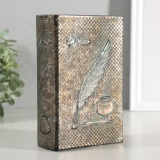 Шкатулка-книга «Перо и чернильница», дерево, искусственная кожа, тиснение, 16.5×11.2×5 см