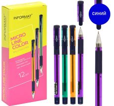 Ручка шариковая синяя 0,4 мм INFORMAT MICRO LINE COLOR ассорти круглый корпус, грип, игольчатый наконечник