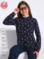 552108 Апрель Водолазка белые бантики на темно-синем