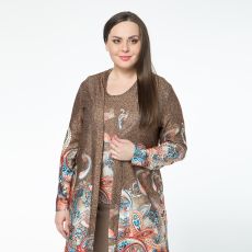 Комплект, трикотаж, топ, жакет, коричневый