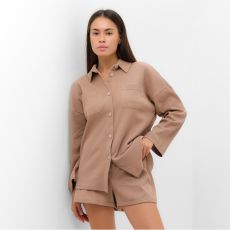 Пижама женская (рубашка, шорты) KAFTAN Basic line, размер 46, кофейная