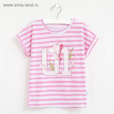 3464640 Футболка для девочки "01", полосатая, р-р 30 (98-104 см) 3-4 г., 100 % хлопок