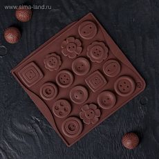 2854853 Форма для льда и шоколада Доляна «Пуговки», 17,4×16,5×0,4 см, 16 ячеек (d=3 см), цвет МИКС