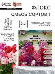 АКЦИЯ! 3 по цене 2! Флокс «смесь сортов», корневище в пакете с торфогрунтом, I, 2 шт