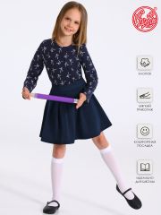 543101 Апрель Лонгслив белые бантики на темно-синем