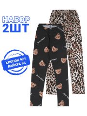 459658 Апрель Легинсы тедди на черном+черный леопард на коричневом